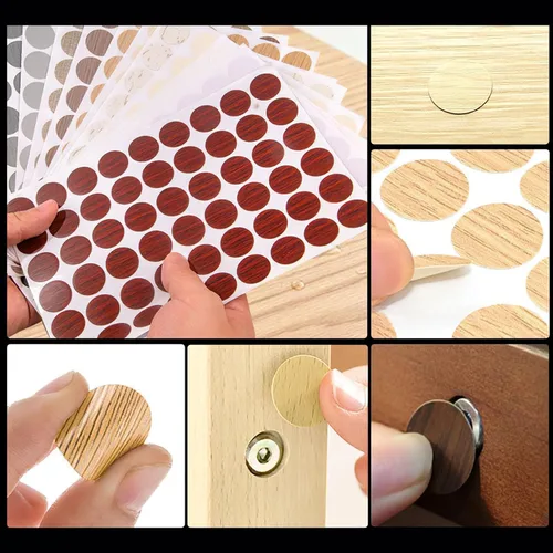 Miniatura 2 de 648 piezas de 12 colores autoadhesivos para agujeros de tornillo, calcomanías de PVC a prueba de polvo para muebles de madera, gabinete, pared