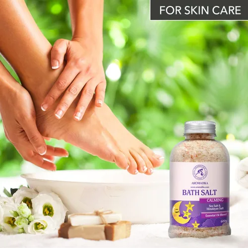 Miniatura 5 de Sales de baño calmantes de 21.16 onzas – con aceites esenciales de sándalo, lavanda y bergamota – Sales marinas de baño naturales de 21.16 oz