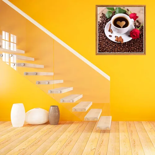 Miniatura 3 de Bimkole Kits de pintura de diamantes 5D, taza de café, taladro completo, grano de café, rosa, juego de bordado de diamantes de imitación de pintura