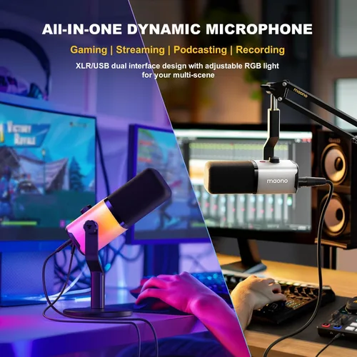 Miniatura 2 de MAONO - Micrófono dinámico para juegos Micrófono de transmisión USB/XLR para PC, grabación de pódcast, software personalizable, RGB, botón