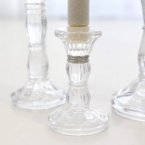 Miniatura 3 de 3 paquetes de portavelas de cristal - Portavelas transparentes para velas cónicas - Centros de mesa para velas, velas LED cónicas, decoración