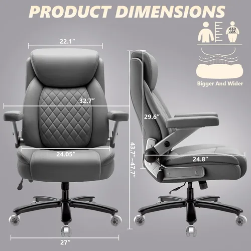 Miniatura 3 de Silla de oficina grande de 650 libras con brazos abatibles 5D, cómoda silla de escritorio ejecutiva grande y alta con cojín de resorte de bolsillo