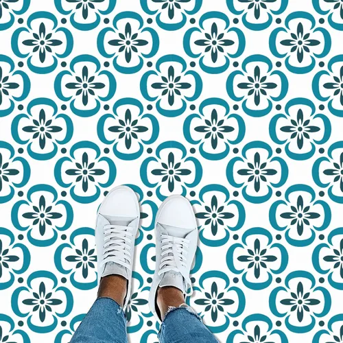 Miniatura 3 de Paquete de 4 plantillas grandes de azulejos españoles de 12 x 12 pulgadas, plantillas de suelo reutilizables para pintar en pisos, azulejos, patio