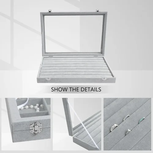 Miniatura 52 de Wuligirl - Joyero organizador de terciopelo para aretes, collares y pulseras con tapa transparente de exhibición, almacenamiento de joyas