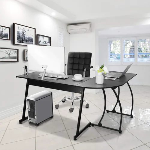 Miniatura 2 de Super Deal Escritorio esquinero en forma de L para computadora y juegos, escritorio moderno de 58 pulgadas, estación de trabajo de escritura, negro