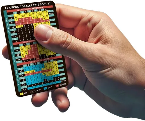 Miniatura 6 de Tarjeta de estrategia de blackjack (paquete de 1) – Tarjeta de estrategia básica con cartera de cuero – Referencia de bolsillo compatible con casino