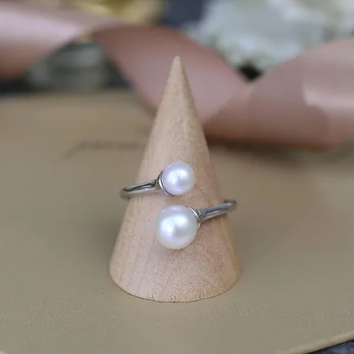 Miniatura 3 de Anillo de 2 perlas de plata de ley con perlas dobles para mujer, anillos de piedra natal de junio ajustable 925 para adolescentes y niñas con piedra