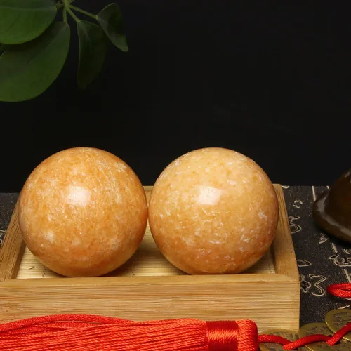 Miniatura 6 de BRABUD TQZDBS030 - Bolas chinas de estrés para la salud de Baoding de mármol naranja en piedra natural con caja