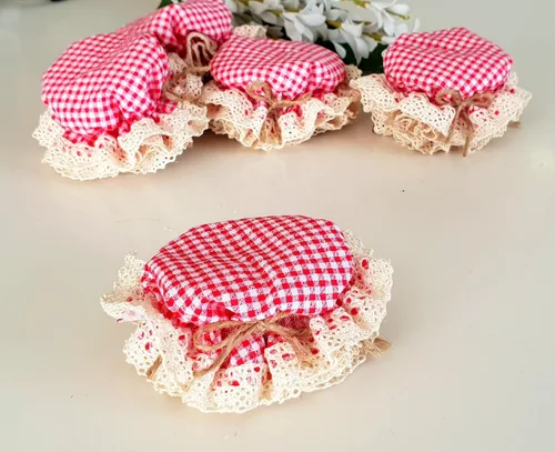 Miniatura 6 de DLK - 10 fundas elásticas para frascos - 100% algodón, patrón elástico de cuadros rojos (cuadros) - Cuenco con tapa de fermentación transpirable