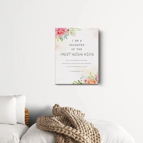 Miniatura 3 de Decoración de pared con versículo bíblico floral, impresión en lienzo acuarela "Soy una hija" 2 Corintios 6:18, arte cristiano, pinturas para pared