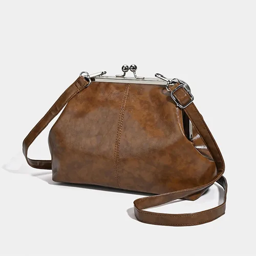 Miniatura 5 de Kiss Lock - Bolso cruzado vintage para mujer, de piel sintética retro, bolso de mano de noche, bolso grande marrón para otoño e invierno