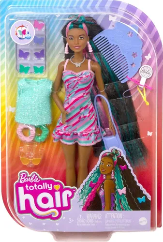 Miniatura 7 de Barbie Muñeca Totally Hair, temática de mariposa con cabello de fantasía de 8.5 pulgadas y 15 accesorios de peinado