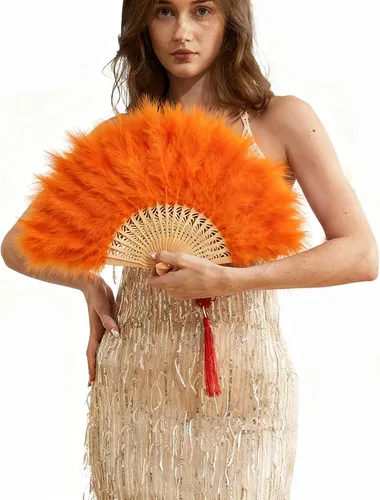 Miniatura 9 de Happy Feather Abanico de mano con plumas de marabú, estilo vintage de los años 1920, para disfraz y baile - Azul Ácido