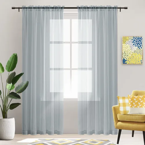 Miniatura 15 de XTMYI Cortinas negras de 48 pulgadas de largo para dormitorio, juego de 2 paneles, bolsillo para cortinero, cortinas de encaje transparentes