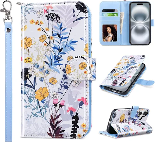 Miniatura 19 de ULAK Compatible con iPhone 15 Estuche tipo cartera para mujer, funda tipo billetera de piel PU premium con tarjetero, función de caballete, estuche