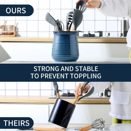 Miniatura 4 de HASENSE Soporte grande para utensilios de cocina de cerámica para encimera de cocina, organizador de utensilios de cocina de 7.1" para encimera