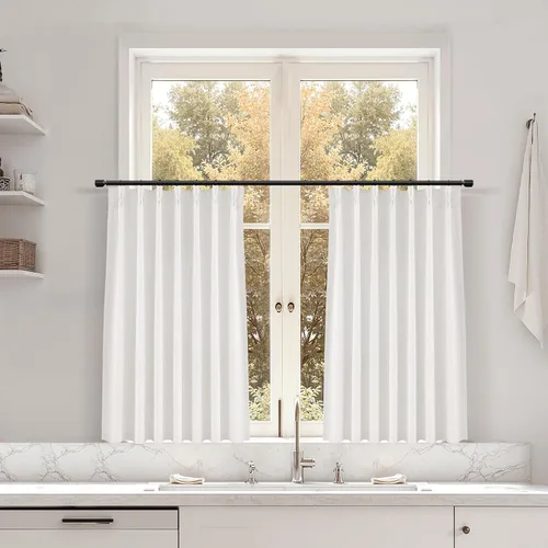 Miniatura 95 de Juego de 2 paneles de cortinas de ventana de cocina beige de 24 pulgadas de largo, con textura de lino, plisadas, filtrantes de luz, semi pequeñas