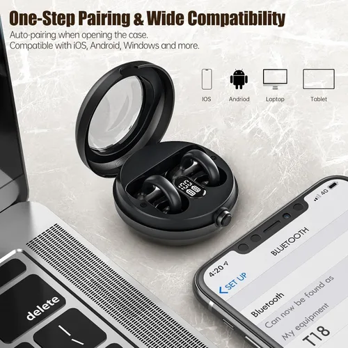 Miniatura 6 de Auriculares de oreja abierta, auriculares Bluetooth 5.4 con clip, auriculares estéreo inalámbricos de 40 horas de reproducción con pantalla digital