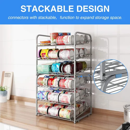 Miniatura 7 de Organizador de latas, dispensador de almacenamiento de latas apilable de 3 niveles, para almacenamiento de alimentos, armarios de cocina o despensa