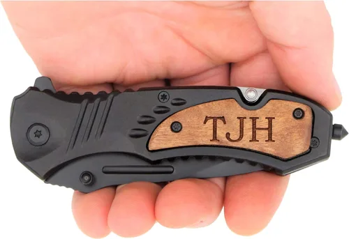 Miniatura 4 de Palmetto Wood Shop - Cuchillo de bolsillo grabado profesionalmente - Regalos personalizados para hombres, cuchillo al aire libre para caza, camping