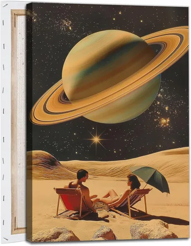 Miniatura 14 de Lienzo de paisaje del desierto para pared, póster de platillo volador, imagen retro de los años 70, estilo de los años 70, arte de pared vintage