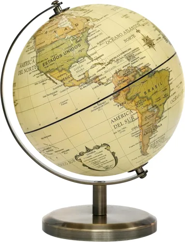 Annova Globo antiguo de 5.5 pulgadas de diámetro – Decoración de escritorio educativa/geográfica/moderna – Arco y base de acero inoxidable – para la