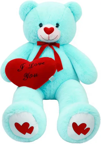 Miniatura 15 de Oso de peluche gigante de 43.3 pulgadas con almohada de corazón suave, animal de peluche, regalo del día de San Valentín (azul, 43.3 pulgadas)