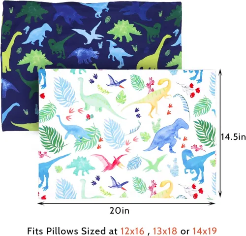 Miniatura 7 de Funda de almohada para niños pequeños, funda de almohada para dormir, paquete de 2 unidades, juego de dinosaurios para almohadas de 13 x 18 pulgadas