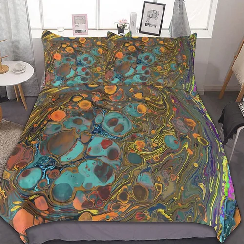 Miniatura 32 de Juego de 3 piezas de edredón neón que brilla en la oscuridad, funda de almohada de microfibra con cremallera para cama matrimonial, Queen