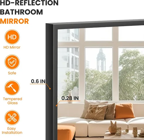 Miniatura 3 de TRAHOME Espejo de cuerpo entero, espejo grande de pie para piso con marco de aluminio para dormitorio, sala de estar, baño (negro)