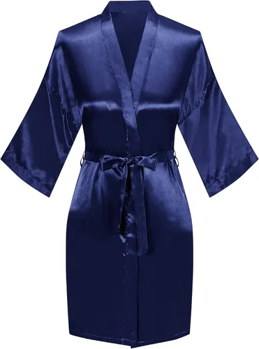 Miniatura 2 de Bata de boda para mujer, para novia, dama de honor, corta, de satén, kimono, batas de seda para prepararse, fiesta nupcial