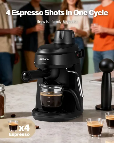 Miniatura 3 de SHARDOR Máquina de café expreso de 3.5 bares, cafetera compacta de 4 tazas con espumador de leche, máquina de capuchino de precalentamiento de 800 W