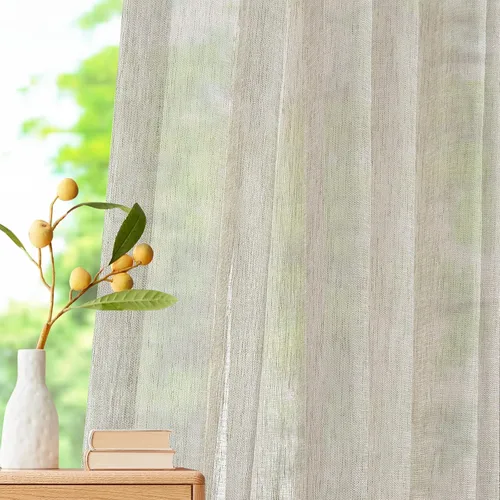 Miniatura 2 de Cortinas traslúcidas beige de 54 pulgadas de largo, cortinas plisadas de lino sintético para ventana, 26 pulgadas de ancho x 54 pulgadas de largo