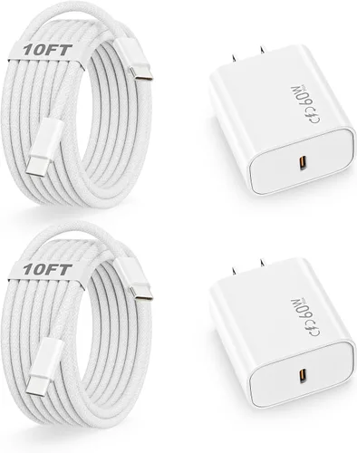 Miniatura 12 de Cargador de carga rápida para iPhone 17, 16, 15, paquete de 2 cables de carga rápida USB C a C de 10 pies, cable de carga rápida de 20 W, bloque