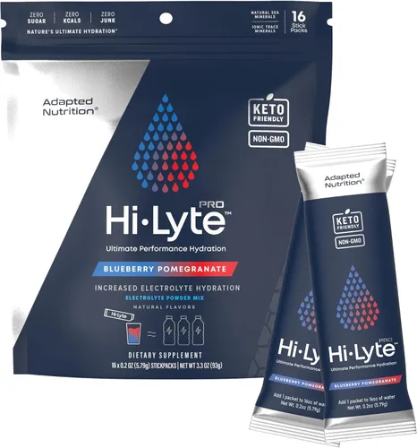 Hi-Lyte Pro - Paquetes de hidratación – 16 paquetes individuales de bebidas | Granada de arándanos | Paquetes de electrolitos saborizados | Sin