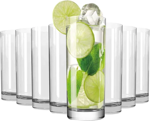 Miniatura 12 de Wlasss Juego de 4 vasos de vidrio transparente de 16.4 onzas, vasos de agua para cerveza, jugo, mojito, té helado, cristalería apta