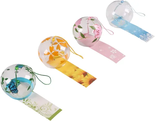 Miniatura 5 de Campanas de viento japonesas románticas con flores pequeñas Campanas de viento hechas a mano de vidrio estilo japonés colgante para regalo