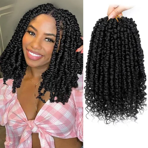 Miniatura 10 de 9 paquetes de cabello pretrenzado Passion Twist de 10 pulgadas, cabello de ganchillo Passion Twist con ombre marrón, trenzas de ganchillo bohemio