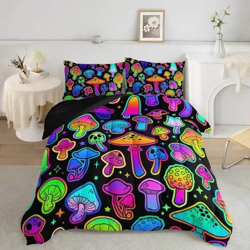 Miniatura 32 de Axolotl - Juego de ropa de cama para niños con diseño de gatos de dibujos animados tamaño individual, juego de edredón con líneas degradadas y lindo