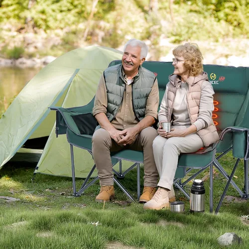 Miniatura 5 de Nice C Silla de camping climatizada con batería, sofá doble calefactado para campamento, sofá biplaza acolchado grueso de gran tamaño, banco