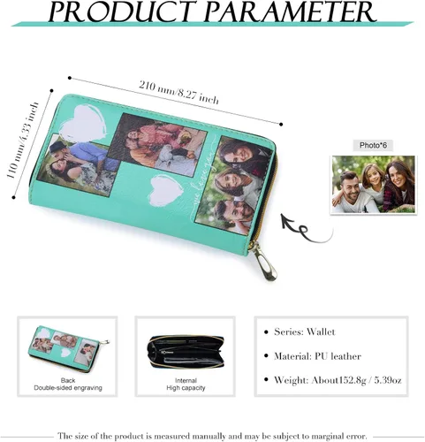 Miniatura 3 de Gemszoo Cartera de fotos personalizada para mujer, con nombre grabado y nombre, larga para tarjetas de crédito, con cremallera alrededor