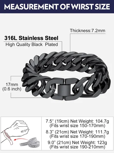 Miniatura 6 de Bandmax Pulsera de cadena cubana para hombres y mujeres, pulsera gruesa de acero inoxidable, pulsera de cadena de eslabones Hip Hop, ancho