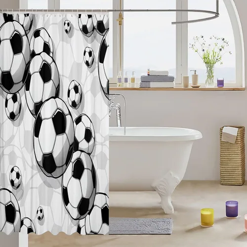 Miniatura 3 de Cortina de baño de fútbol para niños, juegos de cortina de ducha de juegos deportivos para niños, niñas, adolescentes, fútbol dibujado a mano, juego