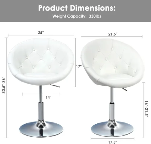 Miniatura 3 de HAPPYGRILL Silla de tocador, taburetes de bar giratorios con marco cromado y respaldo redondo copetudo, silla de maquillaje de altura ajustable