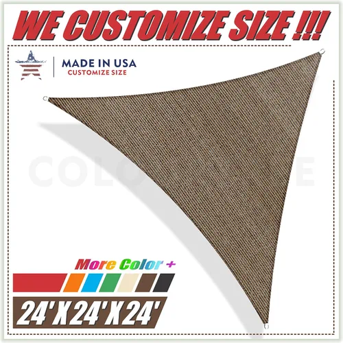 ColourTree 24' x 24' x 24' Toldo triangular marrón parasol de tela para sombra, toldo para patio, cochera - Bloqueo UV resistente a los rayos UV