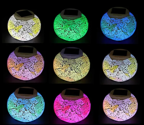 Miniatura 2 de WSgift Farolas de Jardín de Mosaico de Vidrio con Cambio de Color, Alimentadas por Energía Solar, Recargables, Luces de Mesa Solares, Luces de Noche