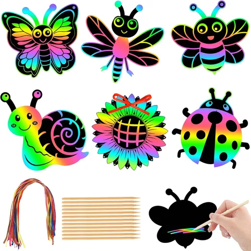 Miniatura 22 de JULMELON Paquete de 36 tarjetas para rascar con diseño de manzanas para el regreso a clases, tarjetas para rascar arcoíris con cintas de lápiz