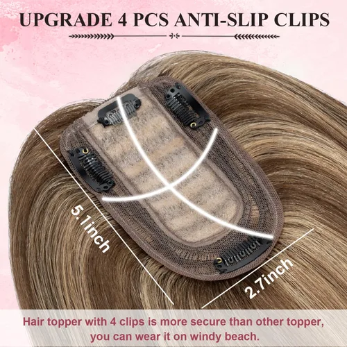 Miniatura 5 de Toppers para el cabello para mujeres con cabello fino, 12 pulgadas, sin flequillo, 100% cabello humano real, densidad del 150%, #4P27, castaño medio