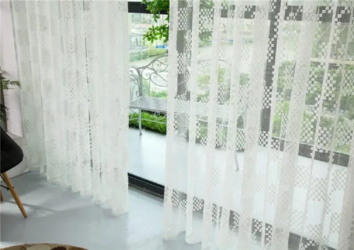 Miniatura 8 de New Jacquard Hollow Grid Sheer Curtains Elegant Drape Panel Rod Pocket Top Gauze Voile for Living Room Bedroom Balcony(1 Panel, W 54 x L 63 inch