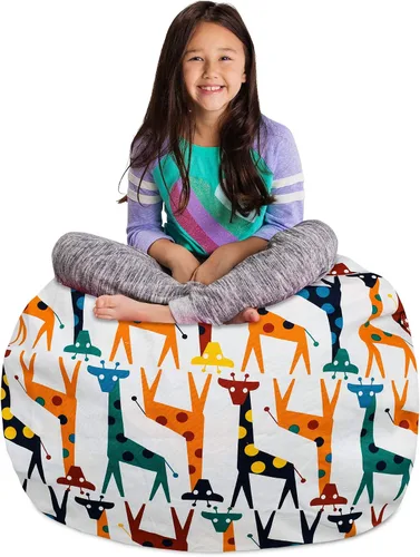 Miniatura 9 de Posh Stuffable - Sillón puff con almacenamiento para niños, contenedor de animales de peluche, organizador de juguetes de niños Lona rayas verde